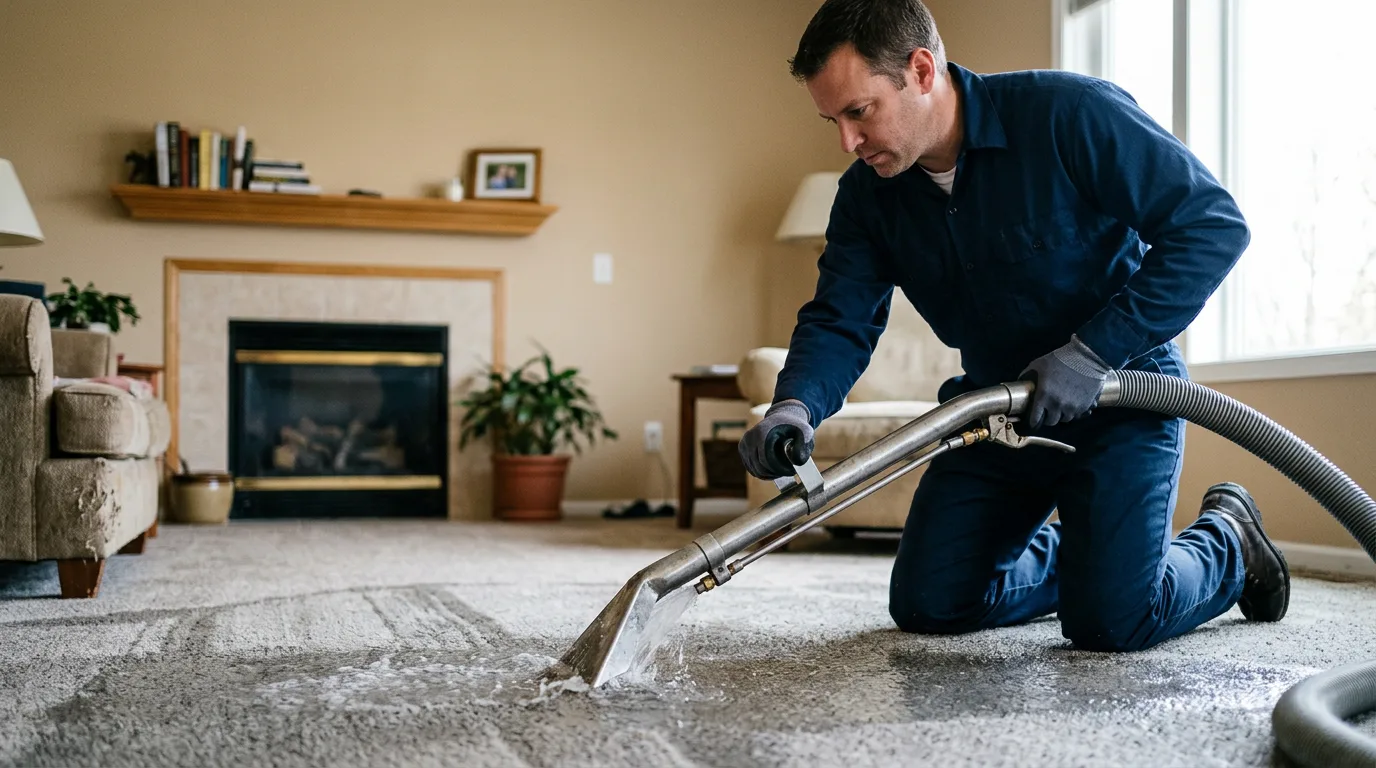 Water damage restoration technician working near Haywood, WV